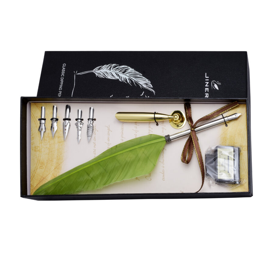 Classic Green Feather Quill Calligraphy Writing Set