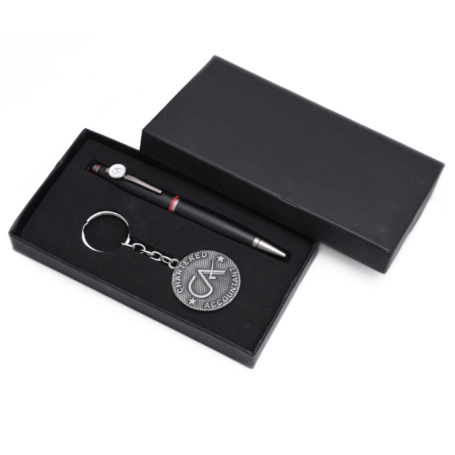 CA Logo Black Ball Pen with Premium Metal Keychain Combo - Image 3