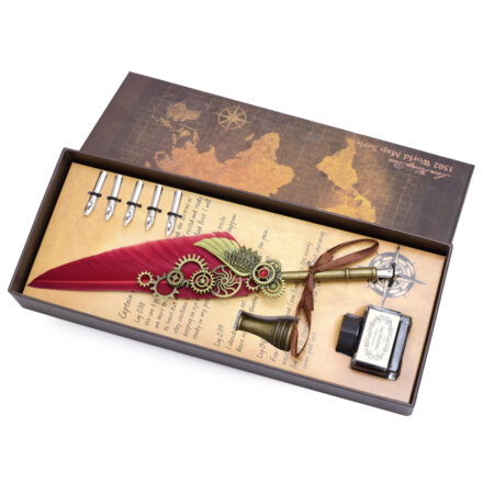 Vintage Feather Quill Pen Set with Ink & Nib Set