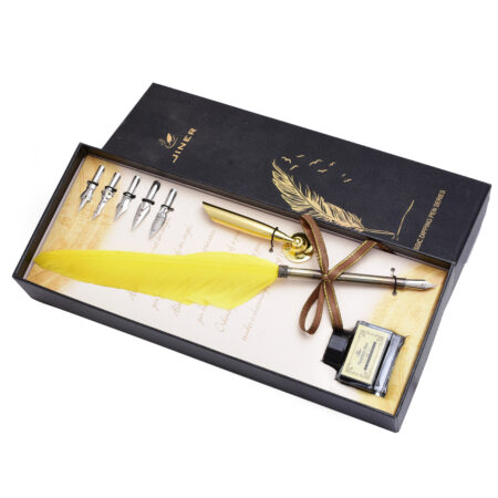Royal Yellow Feather Quill Dip Pen Writing Set