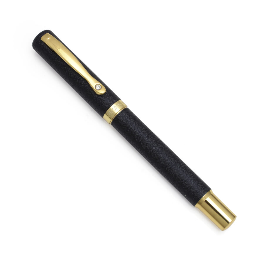 Black Textured Pen with Gold Accents and Crystal Embellishment