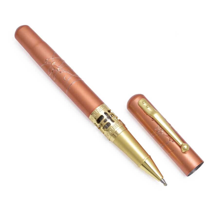 Copper-Toned Engraved Pen with Decorative Band - Image 2