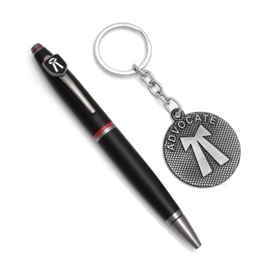 Black Silver Advocate Pen with Keychain