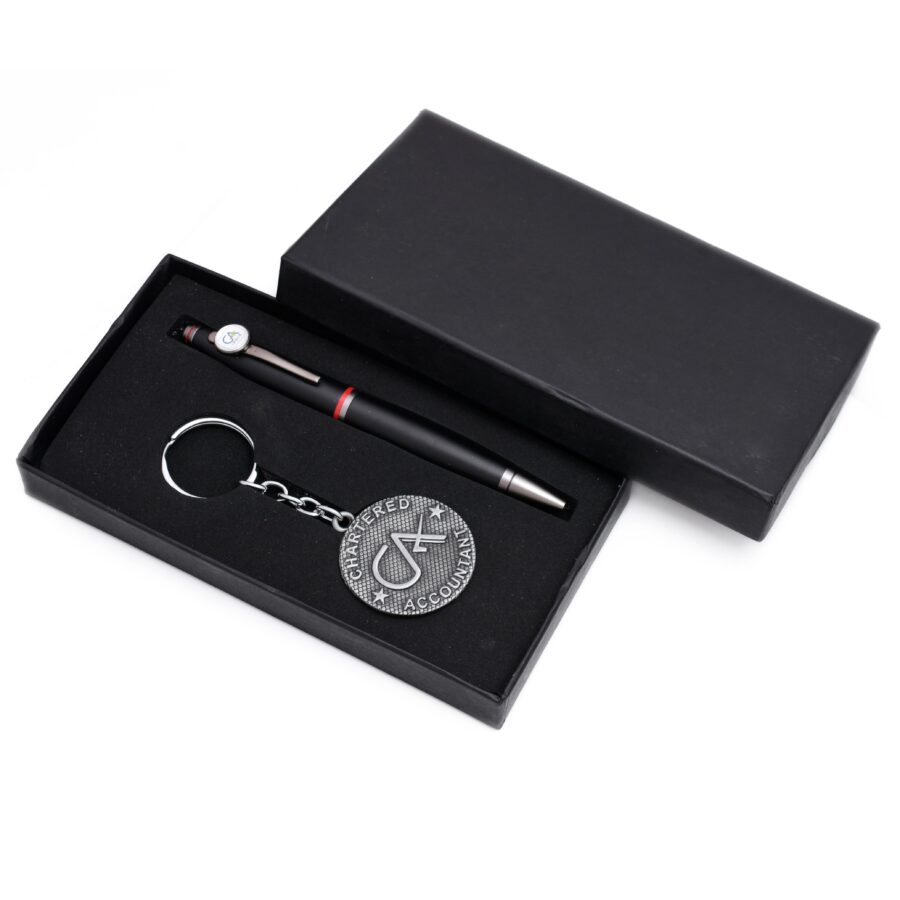 Black Silver CA Pen with Keychain - Image 2